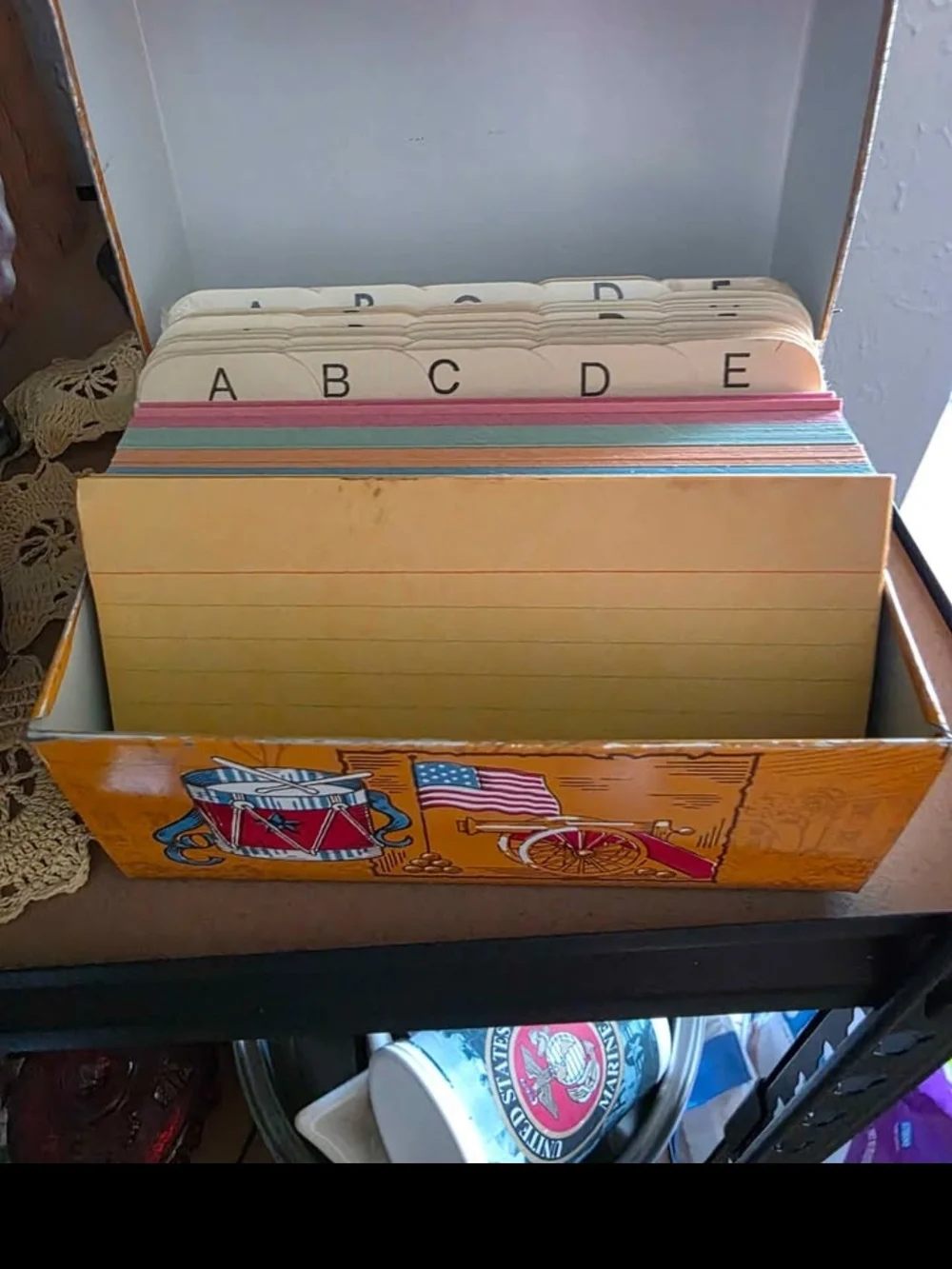 Patriotic Metal Recipe Box - Yellow with Red & Blue Accents Vintage 1976